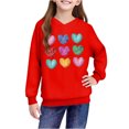 thumbnail image 6 of Red Girls Graphic Hoodie with Colorful Hearts Print | Oversized Pullover Casual Sweatshirt for Kids & Youth 4-14 Years,Size 9 T, 6 of 8