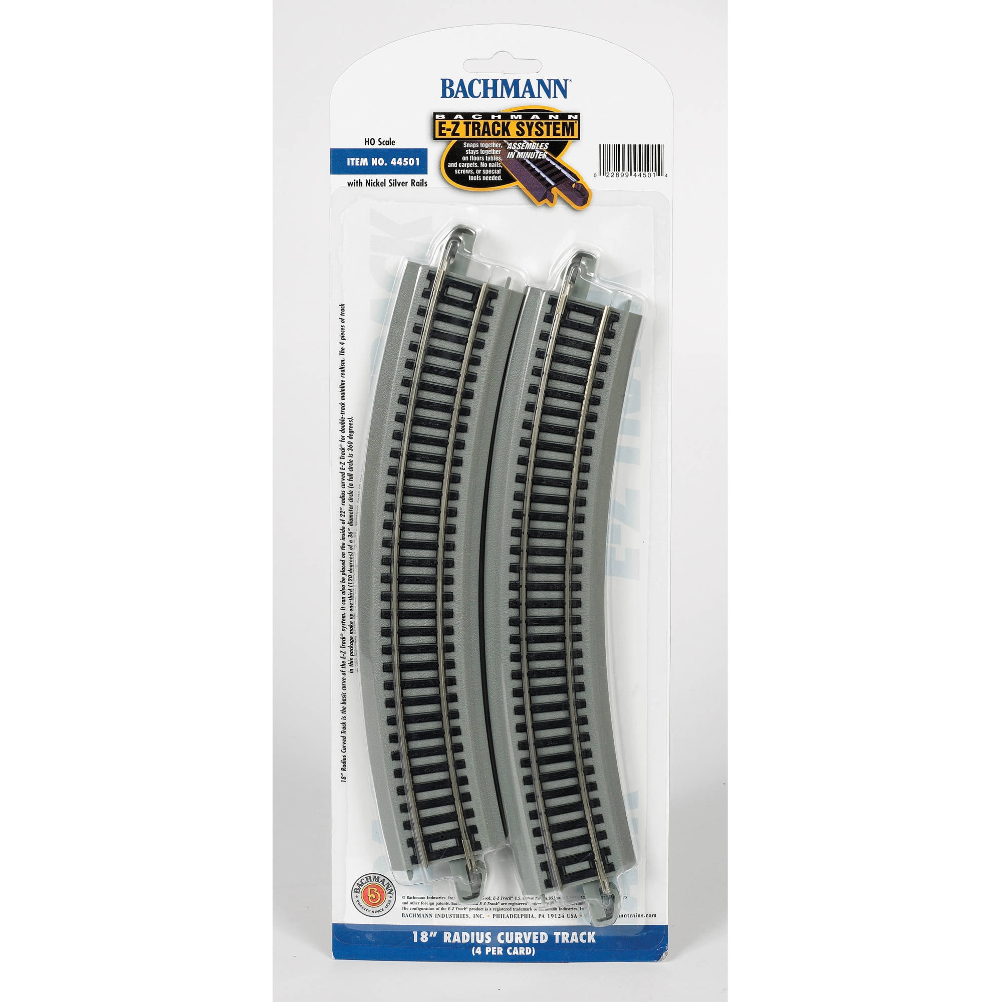 4 Pcs HO Scale 18" Radius Nickel Silver Curve E-z Track Bachmann 44501 for sale online 