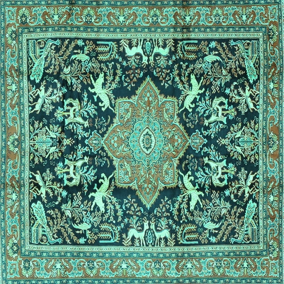 Ahgly Company Indoor Square Persian Turquoise Blue Traditional Area Rugs, 4' Square