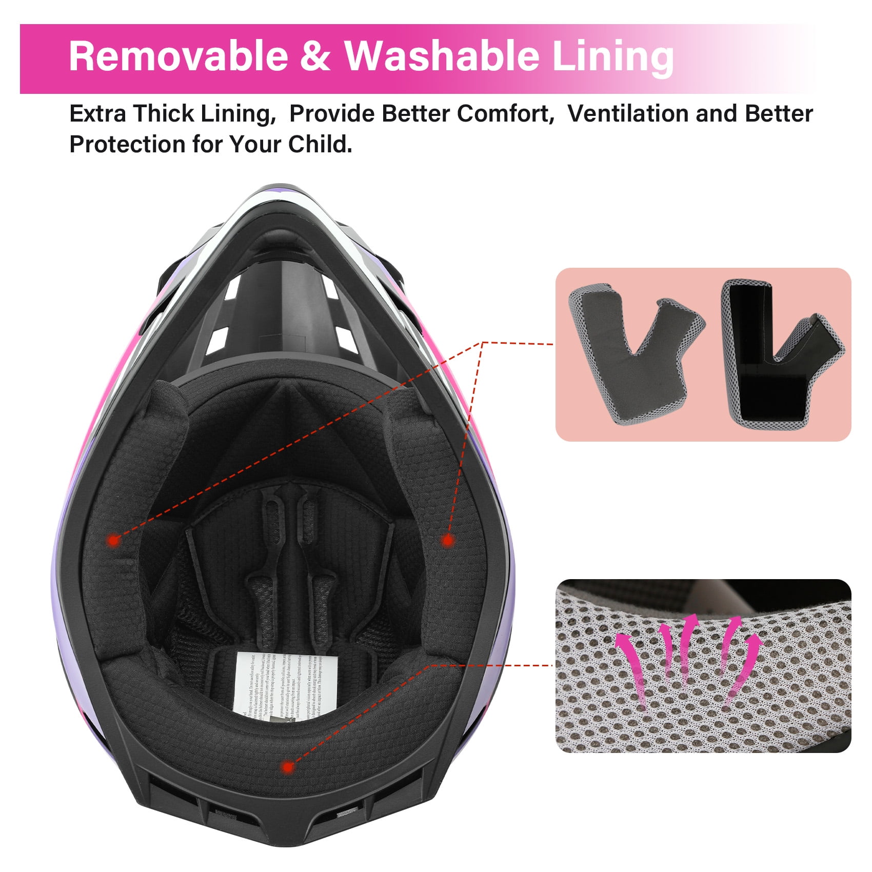 TCMT DOT Dirt Bike Helmet for Kids with Goggles & Gloves, for Motocross Offroad Street Motorcycle, Youth S Size, Rose Red