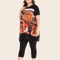 thumbnail image 5 of Edvintorg Plus Size 2 Piece Set Women Casual Short Sleeve Printing Black Cropped Pants Temperament Gentle Suit Holiday Outfits for Women Orange XXXL, 5 of 7