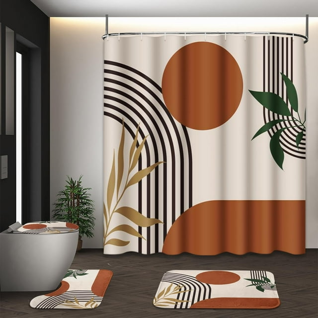 Juego de cortina de baño Tayney boho de 4 piezas impermeable 183 x 183 cm