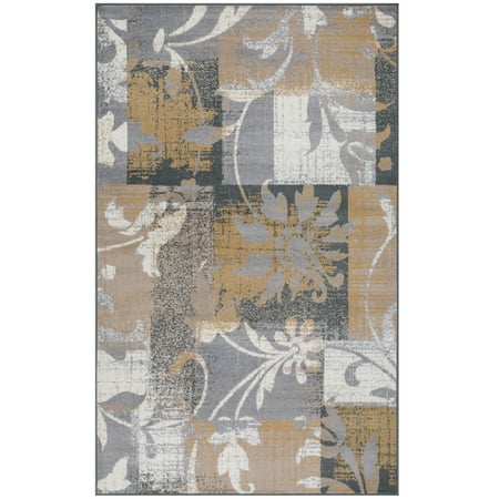 Superior Pastiche Floral Patchwork Indoor Area Rug  Camel  4  x 6