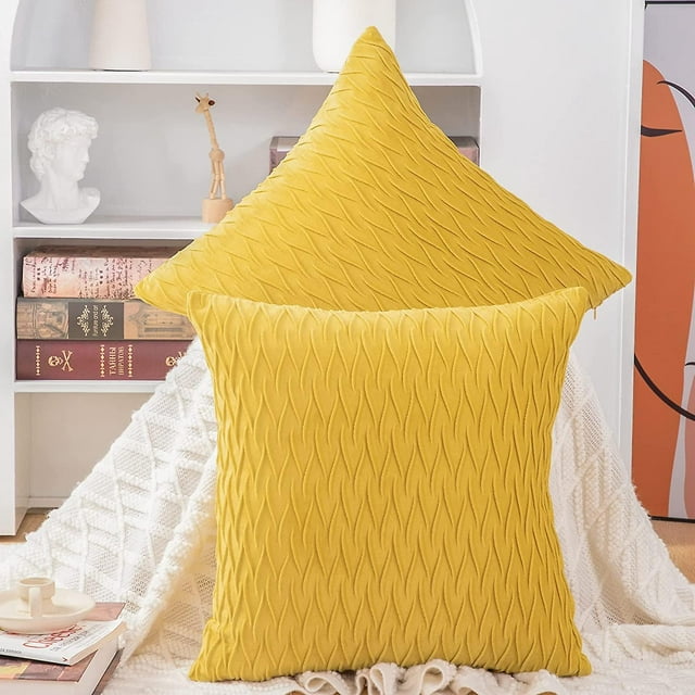 Juego de cojines de terciopelo amarillo de estilo lujoso 2 piezas 45x45 cm BRILLAR