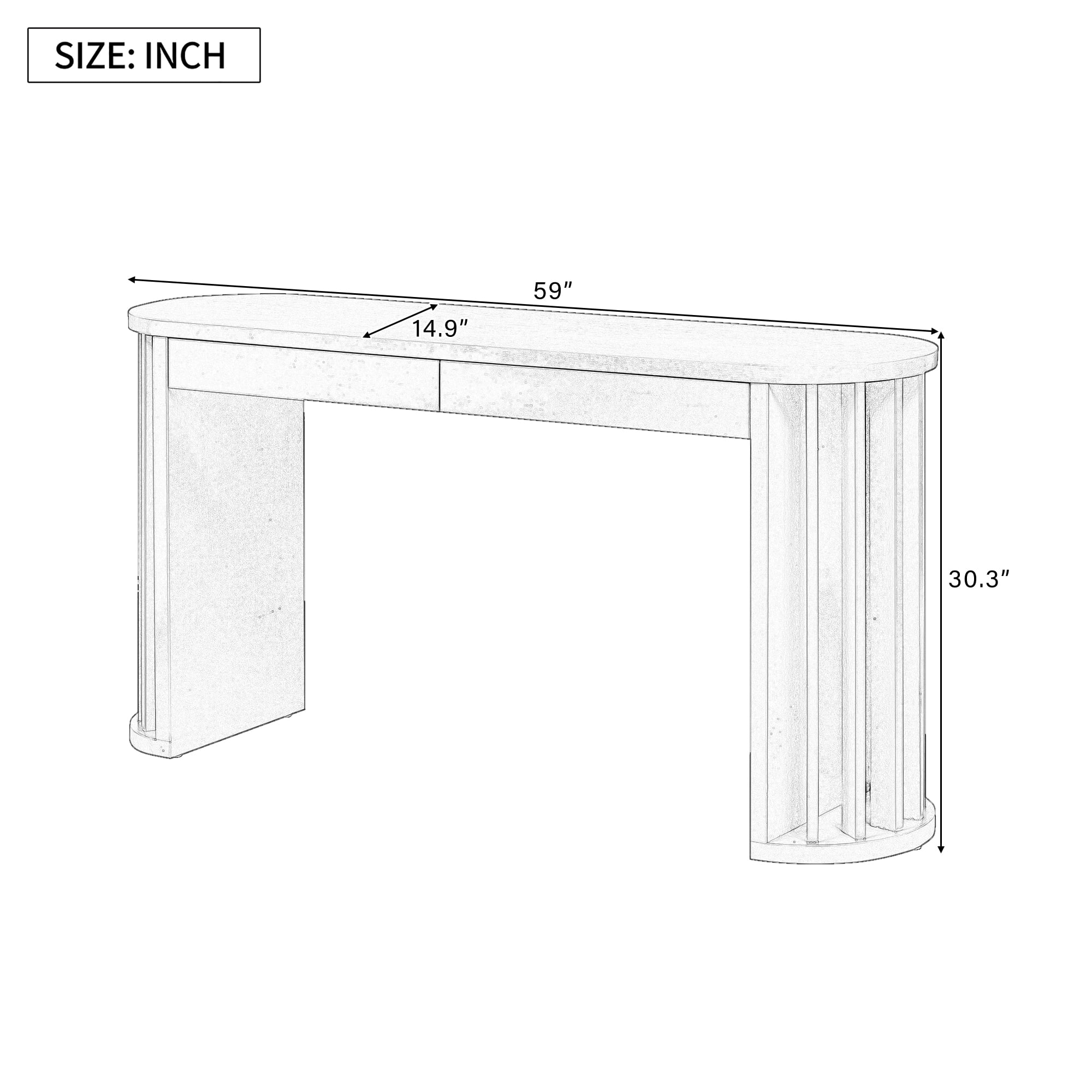 Euroco 59" Long Console Table with 2 Drawers,Farmhouse Narrow Sofa Table Entryway Table with Curved and Straight Line for Entrance,Living Room,Hallway,Natural