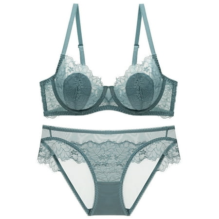 Sentmoon Sexy Lingerie for Women Thin Sponge Transparent Bra With Large Chest And Small Lace Women s SexyGather And Lift For Breathability Lingerie Bra Set Women s Lingerie  Sleep & Lounge Valentin