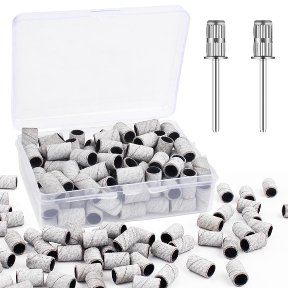 Rolybag Sanding Bands For Nail Drill Nail Sanding Bands 180# Zebra With Storage Box Include 100 Fine Sanding Bands And 2 Pieces Mandrel For Most Size 3/32"" Nail Drill Machine