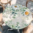 thumbnail image 2 of Green Eucalyptus Leaves Round Tablecloth, Fitted Table Cover with Elastic for 55"-60" Round Tables, Spring Daily Flowers Plants Beige Table Cloth Outdoor Indoor Dinning Party Waterproof Tablecloths, 2 of 7