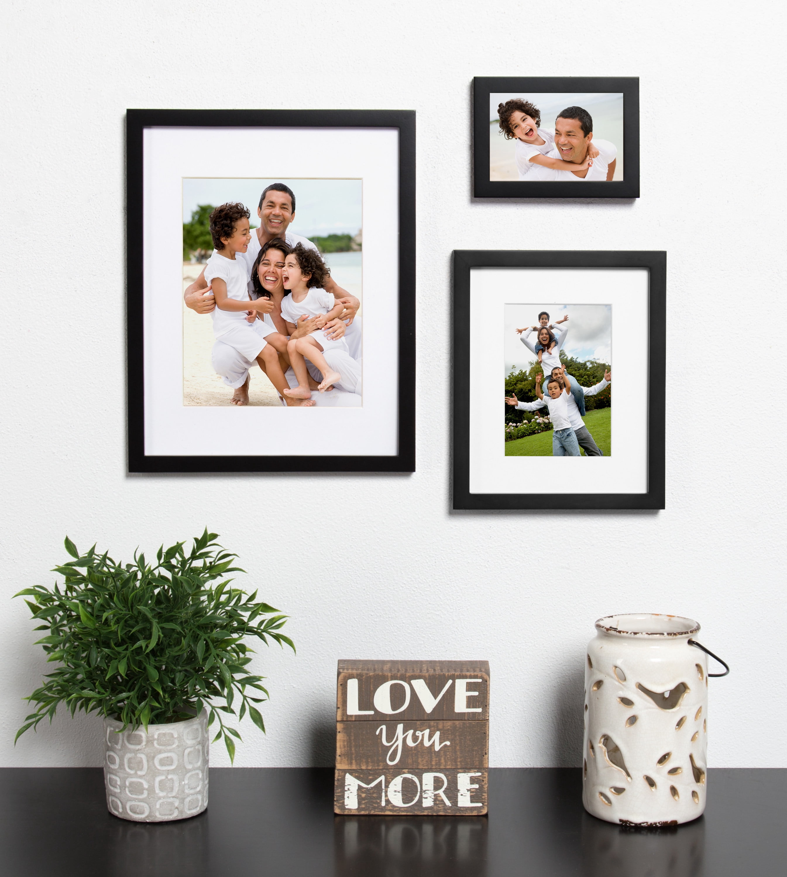 DesignOvation Gallery Wood Photo Frame Set for Customizable Wall Display, Black 11x14 matted to 8x10, Pack of 4