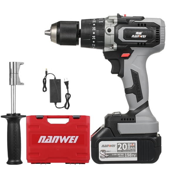 TFixol 21V Brushless Lithium Cordless Drill with 4.0Ah Battery, LED Light, and Ergonomic Design - Includes Toolbox and Charger (No Drill Bits)