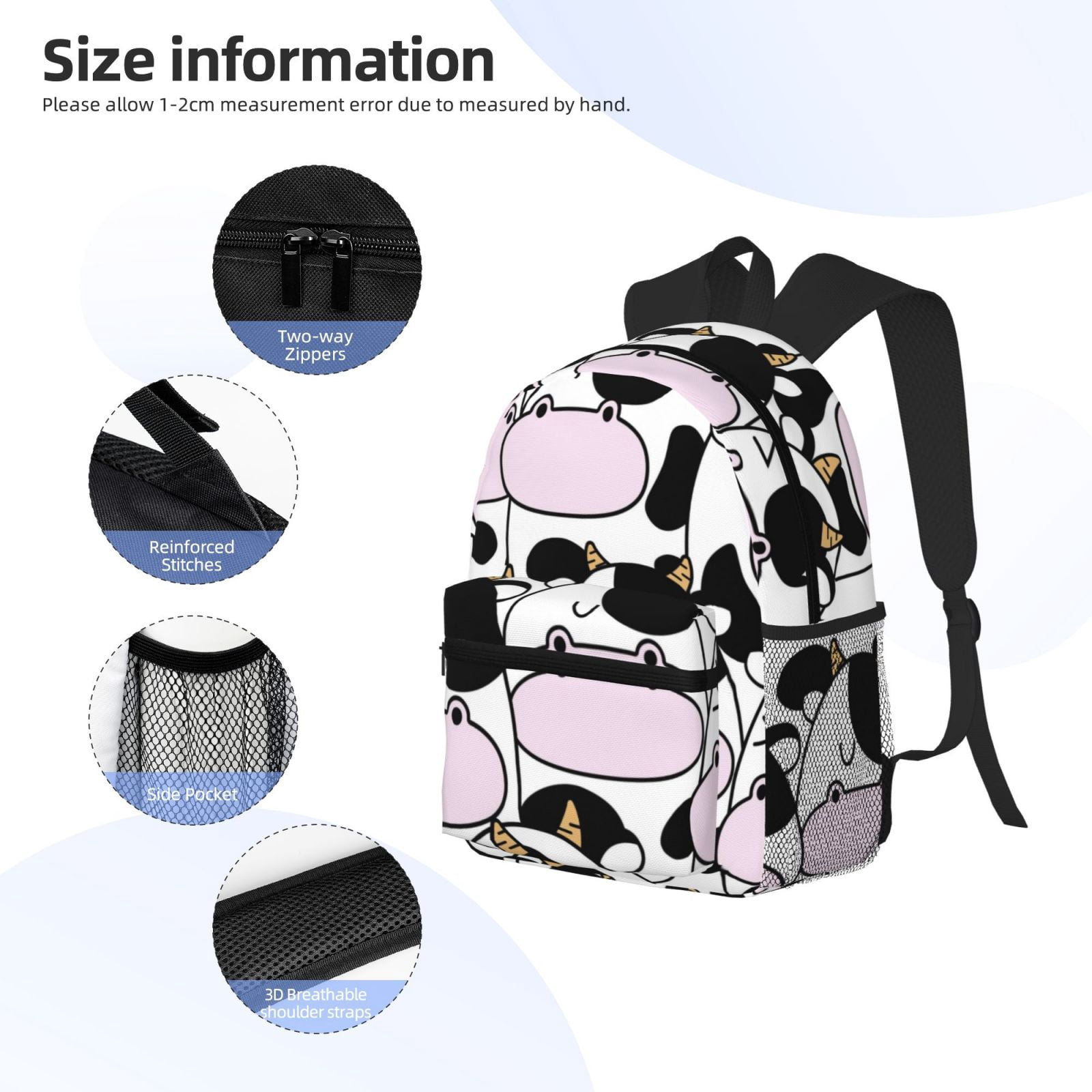 Vsdgher Cute Animal with Cow Print Unisex Large Capacity Bookbag Schoolbag Casual Daypack for High School/College/Teens/Travel/Work