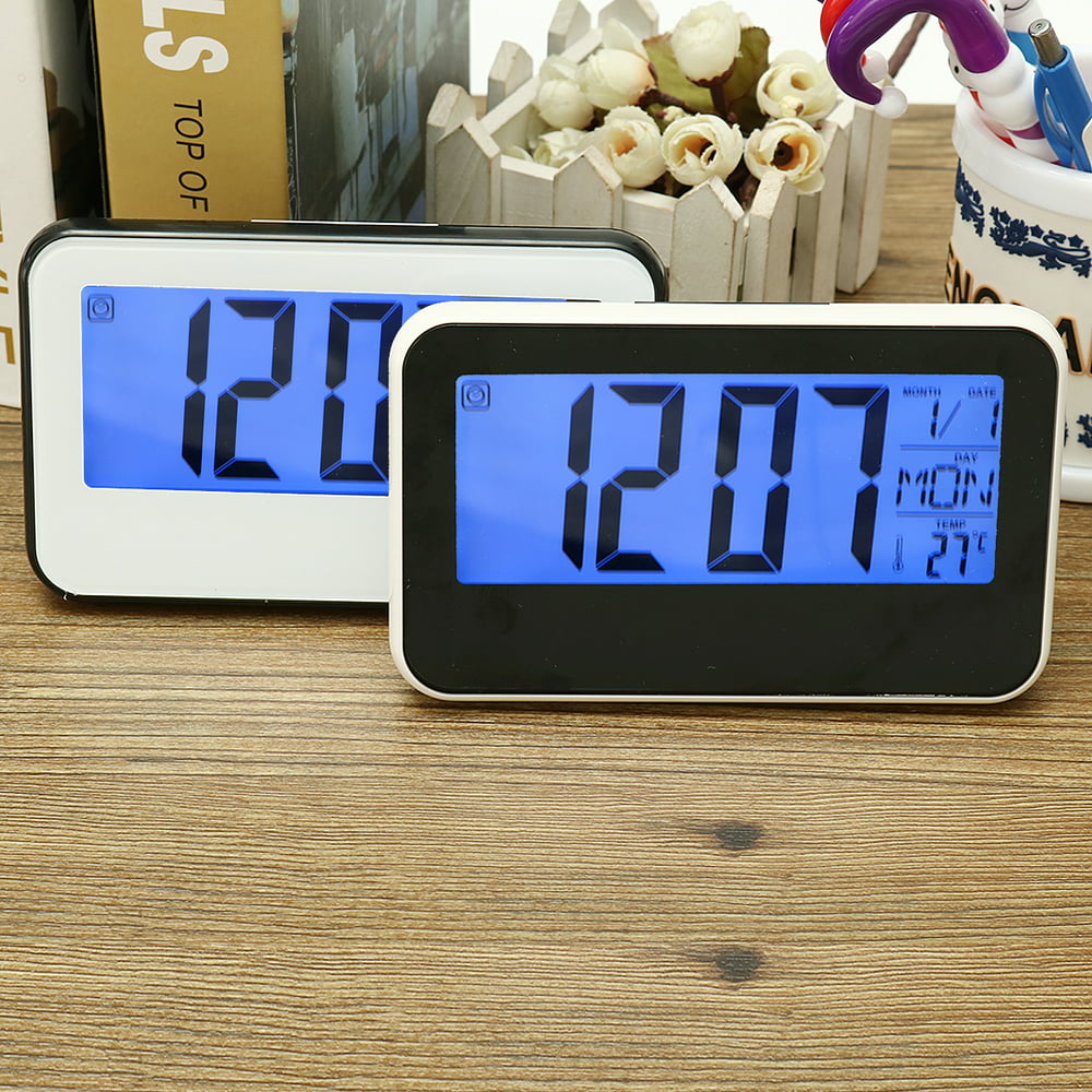 LCD Digital Alarm Clock, LED Digital Desk Clock With Time Temperature