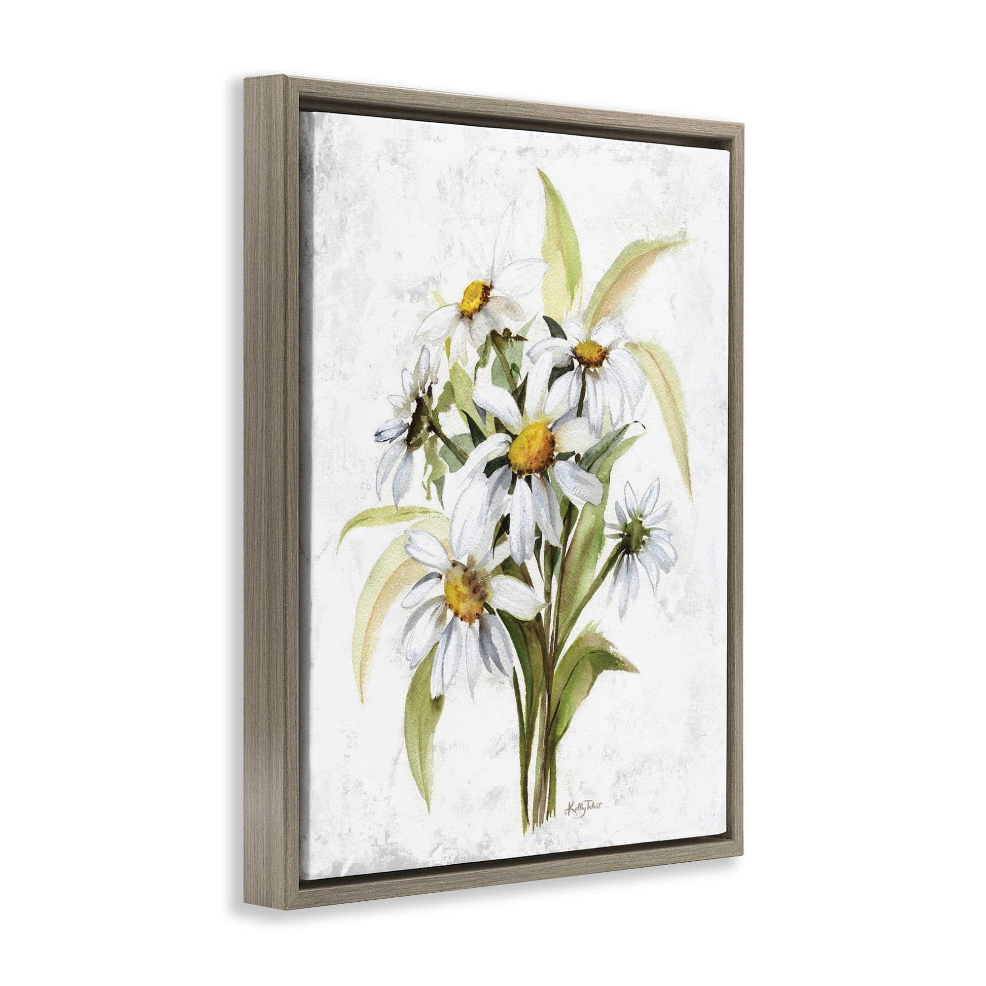 Stupell Industries Simple Daisy Bundle Botanical & Floral Painting Brown Floater Framed Art Print Wall Art, 17 x 21