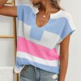 thumbnail image 2 of Annhoo Summer Tops for Women Short Sleeve Cotton V Neck Blouse Basic Color Block Beach Vacation Tunic Clothes, 2 of 4