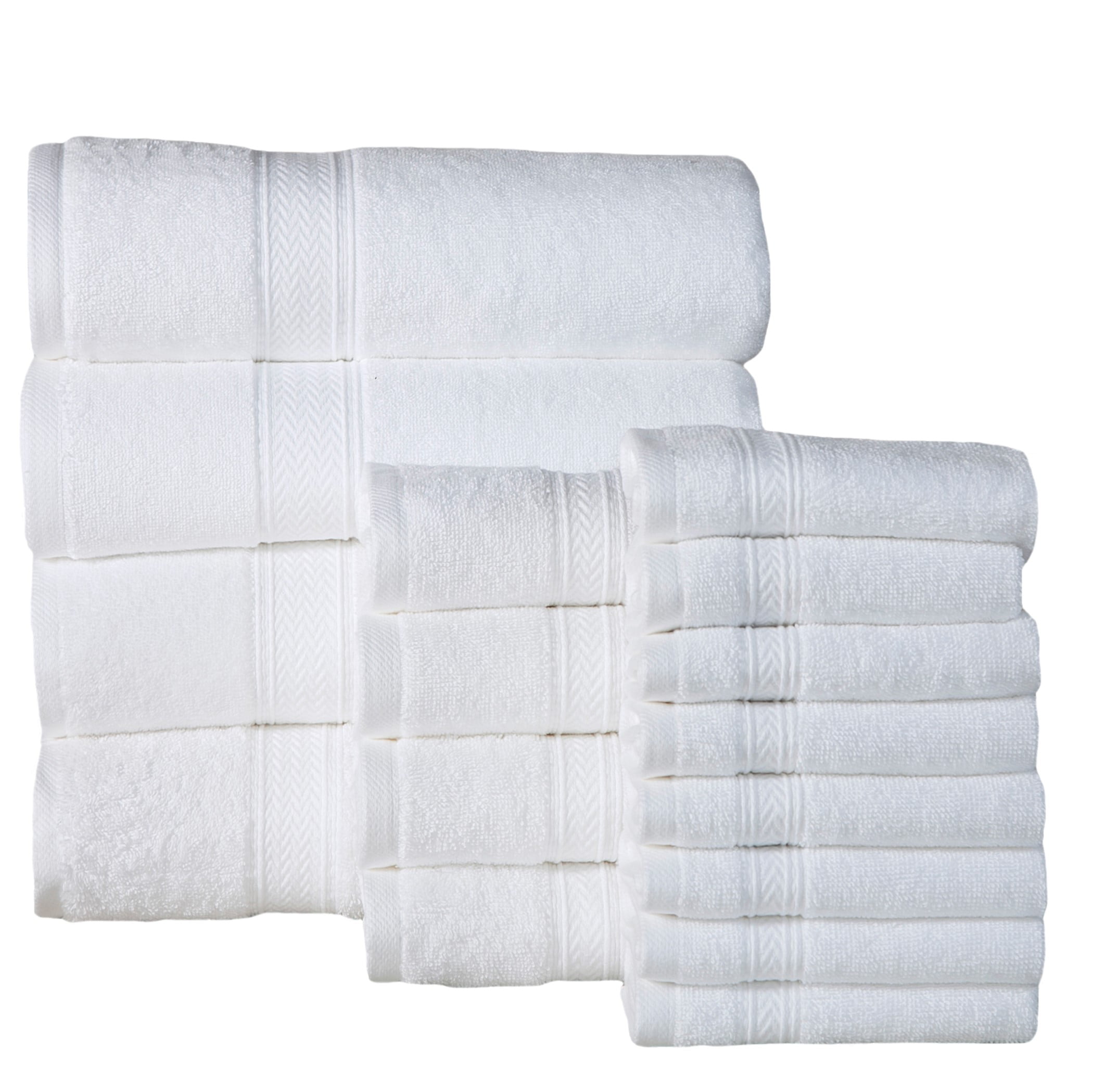 16PC Bath Towel Set (4 Bath, 4 Hand & 8 Wash) - White, Addy Home 