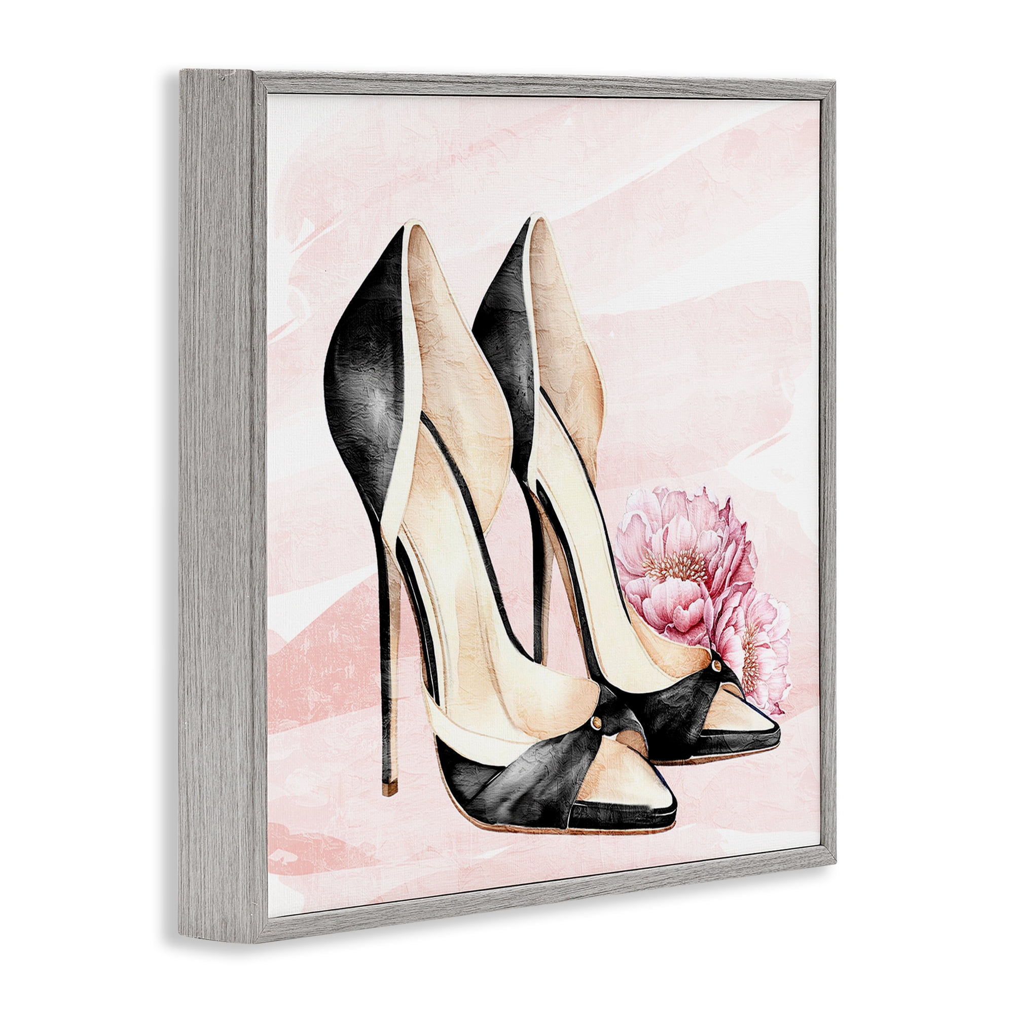 Stupell Industries Blush Glam Time Shoes Gray Framed Giclee Art, design by Kim Allen