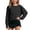 Black*, variant on Girls Cropped Sweatshirt Long Sleeve Solid Color Off Shoulder Crew Neck Thumb Hole Raw Hem Loose Casual Daily Tops Green
