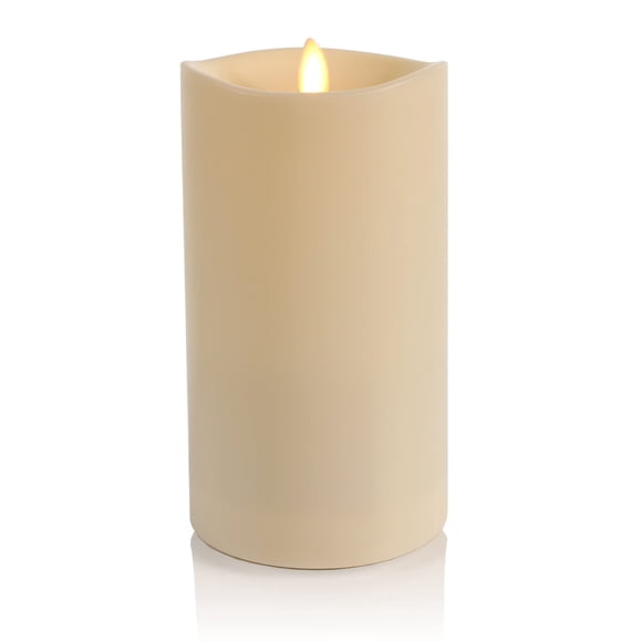 Luminara Outdoor Flameless LED Ivory Candle Melted Edge 3.75" x 7" Real Moving Flame Battery Operated Timer Plastic Weather-Resis
