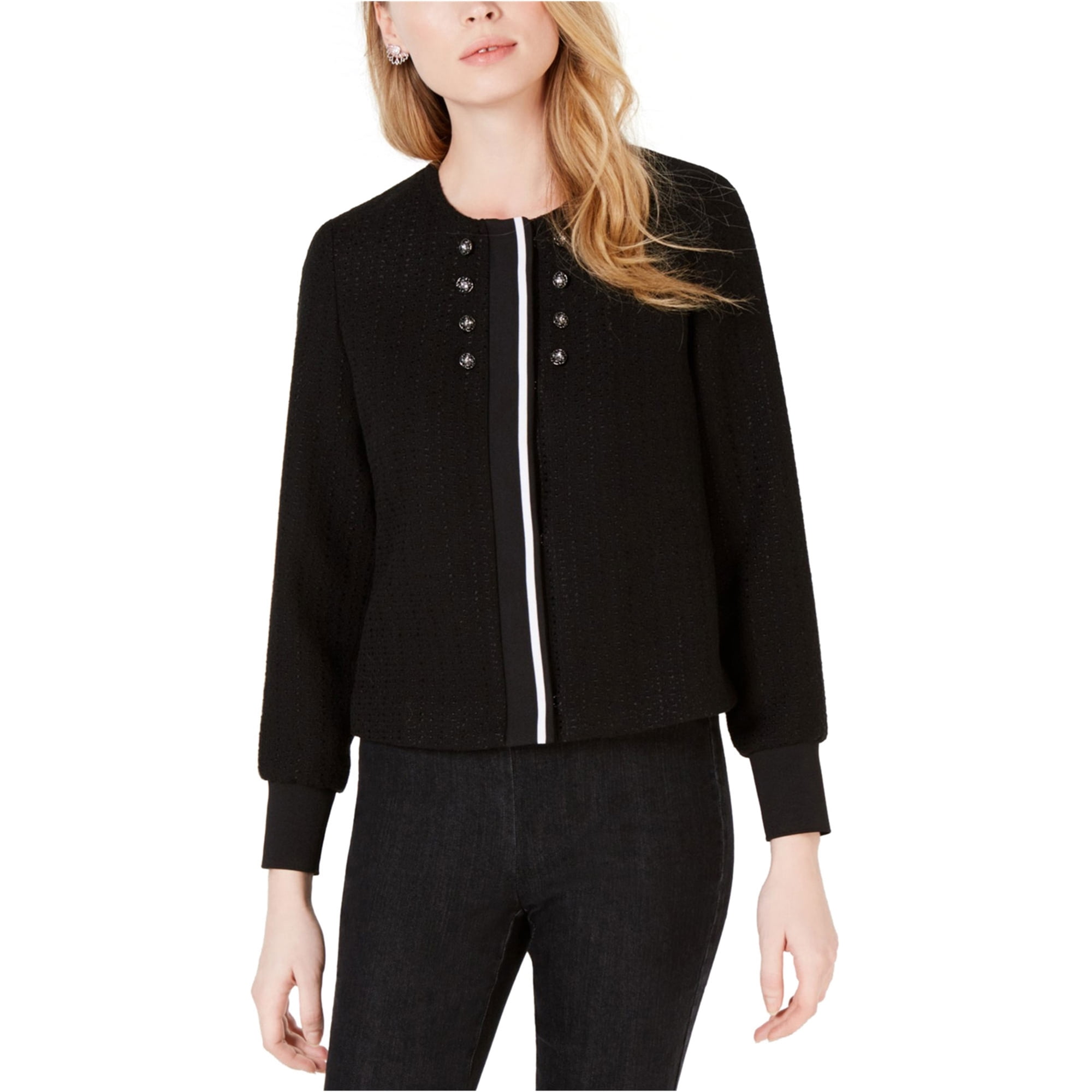 Maison Jules Maison Jules Womens Tweed Embellished Bomber Jacket