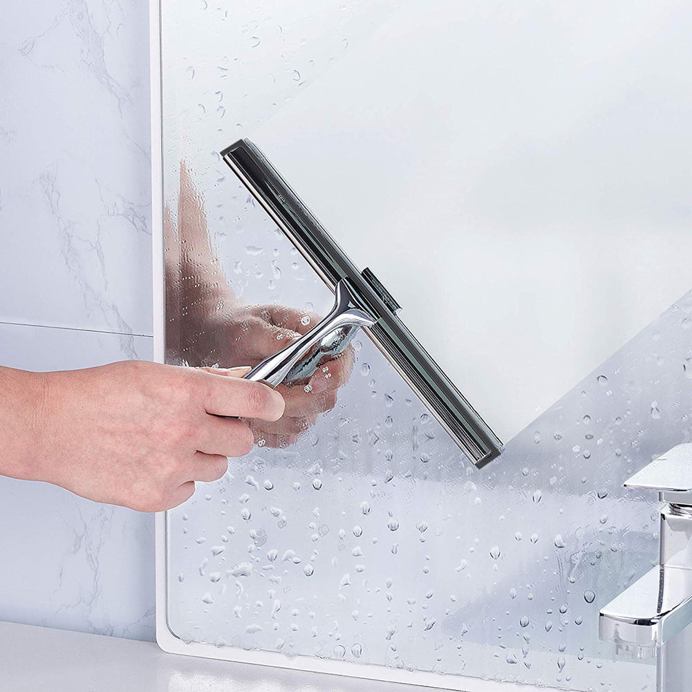 Metal Bathroom Shower Squeegee Window Cleaner Wiper Glass Wall Brush with Holder 