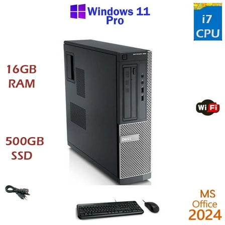 Restored Windows 11 Dell i7 3.4 ghz 16GB RAM 500GB SSD WiFi Desktop Computer PC Office24 (Refurbished)