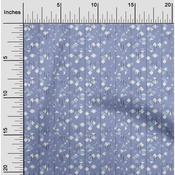 oneOone Organic Cotton Poplin Twill Fabric Ikat Stripe|Diamond & Triangle Geometric Print Sewing Fabric BTY 42 Inches Wide