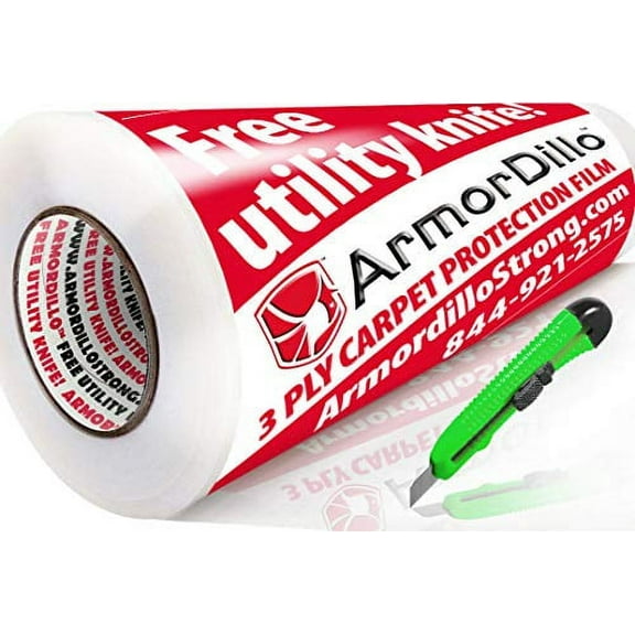 ArmorDillo Strong! 36" x 200' Carpet Protection Film. Strongest - Easiest to Use! Carpet Cover, Clear Protective Film, Surfac