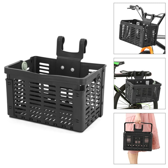 Folding Bike Basket Detachable Plastic Bike Handlebar Front Basket Rear Rack Hanging Basket Cycle Cargo Carrier