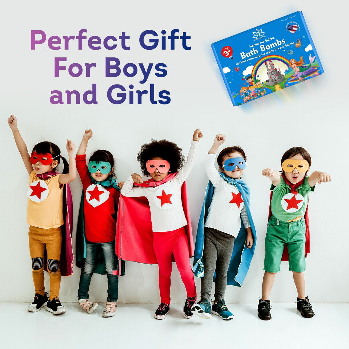 Bath Bombs for Kids with Surprise Inside Cool SUPERHERO Toys Handmade in USA Natural and Safe by Relaxcation