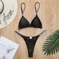 thumbnail image 3 of WREESH Womens Two Piece Swimsuit Mini Bkini Solid Color Split Diamond Bikini Swimsuit Beach Bathing Suit Black, 3 of 5