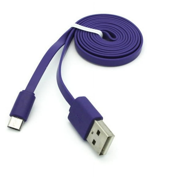 Purple 6ft Long Tangle Free Flat USB Cable Compatible With ASUS ZenFone 5Q 3 Max, Google Nexus 7 2 7 - Barnes & Noble NOOK HD  HD Color - BLU Vivo XI, Tank Extreme Pro (T0010UU), Studio X8 HD