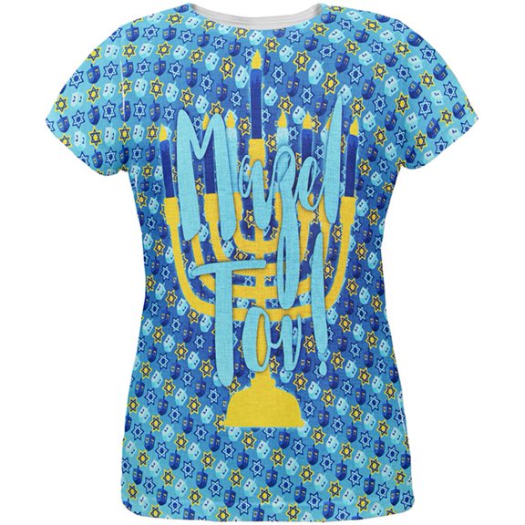 Hanukkah Mazel Tov Menorah Dreidel All Over Womens T Shirt
