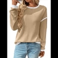 thumbnail image 2 of Suéteres de Cuello Redondo, Larga, Oversize, con Bloques de Color, de Punto Acanalado y Abertura Lateral para Mujer (Otoño de 2025) Caqui XXL, 2 of 9