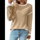thumbnail image 2 of Suéteres de Cuello Redondo, Larga, Oversize, con Bloques de Color, de Punto Acanalado y Abertura Lateral para Mujer (Otoño de 2025) Caqui M, 2 of 9