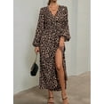 thumbnail image 4 of Women'S Spring Sleeve High Split Casual Loose V-Neck Waist A-Line Flowy Swing Maxi Length Dresses Leopard Print XL, 4 of 9
