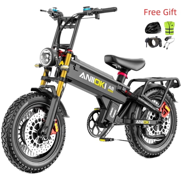 ANIIOKI A8 Pro Max 60V 70Ah Dual Motor Electric Bike for Adults,5600W Peak,20"x4.0" Fat Tire E-Bike,CBS with Dual Front Disc Brakes,Dual Suspension,7-Speed