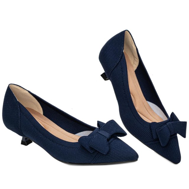Zapatos de tacón de gatito AHZEHRSE para mujer, elegantes, con lazo de punto azul