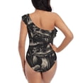 thumbnail image 5 of Gukieu Monochrome Mushroom Artwork Print One-shoulder Ruffled One-piece Swimsuit with Removable Chest Pads and Tummy-control Swimsuit for Women-XX-Large, 5 of 6
