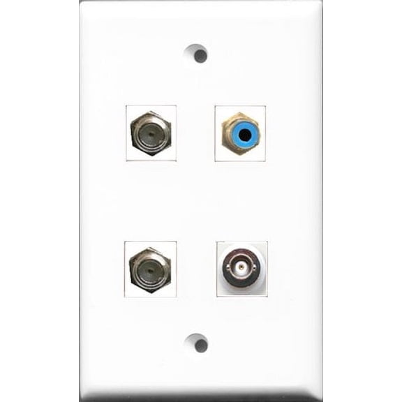 RiteAV 1 Port RCA Blue 2 Port Coax Cable TV- F-Type and 1 Port BNC Wall Plate