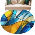 thumbnail image 2 of 6ft Washable Round Rug, Abstract Art Non-Slip Circle Area Rug for Living Room Bedroom, Blue Yellow Gradient Wavy Lines Geometric Modern Indoor Floor Mat for Home Decor, 2 of 9