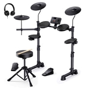Donner Electric Drum Set for Kids, with 150 Sounds, 15 Drum kits, 10 demo songs, 4 Quiet Silicone Pads, 9" Cymbals, Throne, Headphones, Sticks, Black