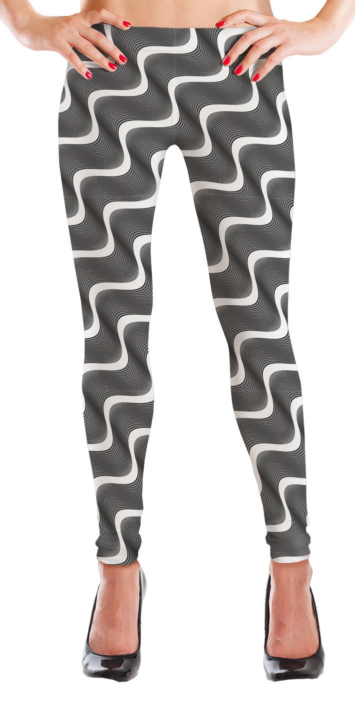 MyLeggings Buttersoft High Waistband Leggings White and Black Wavy