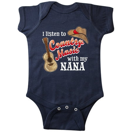 

Inktastic I Listen to Country Music with my Nana with Guitar and Hat Gift Baby Boy or Baby Girl Bodysuit