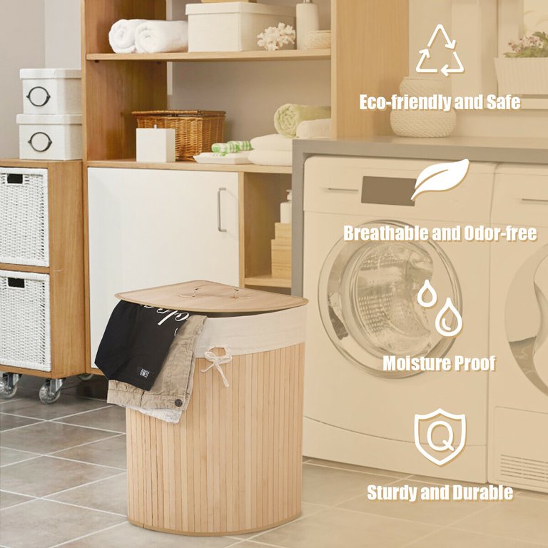 Costway Bamboo Corner Hamper - Clothes Storage for Small Spaces