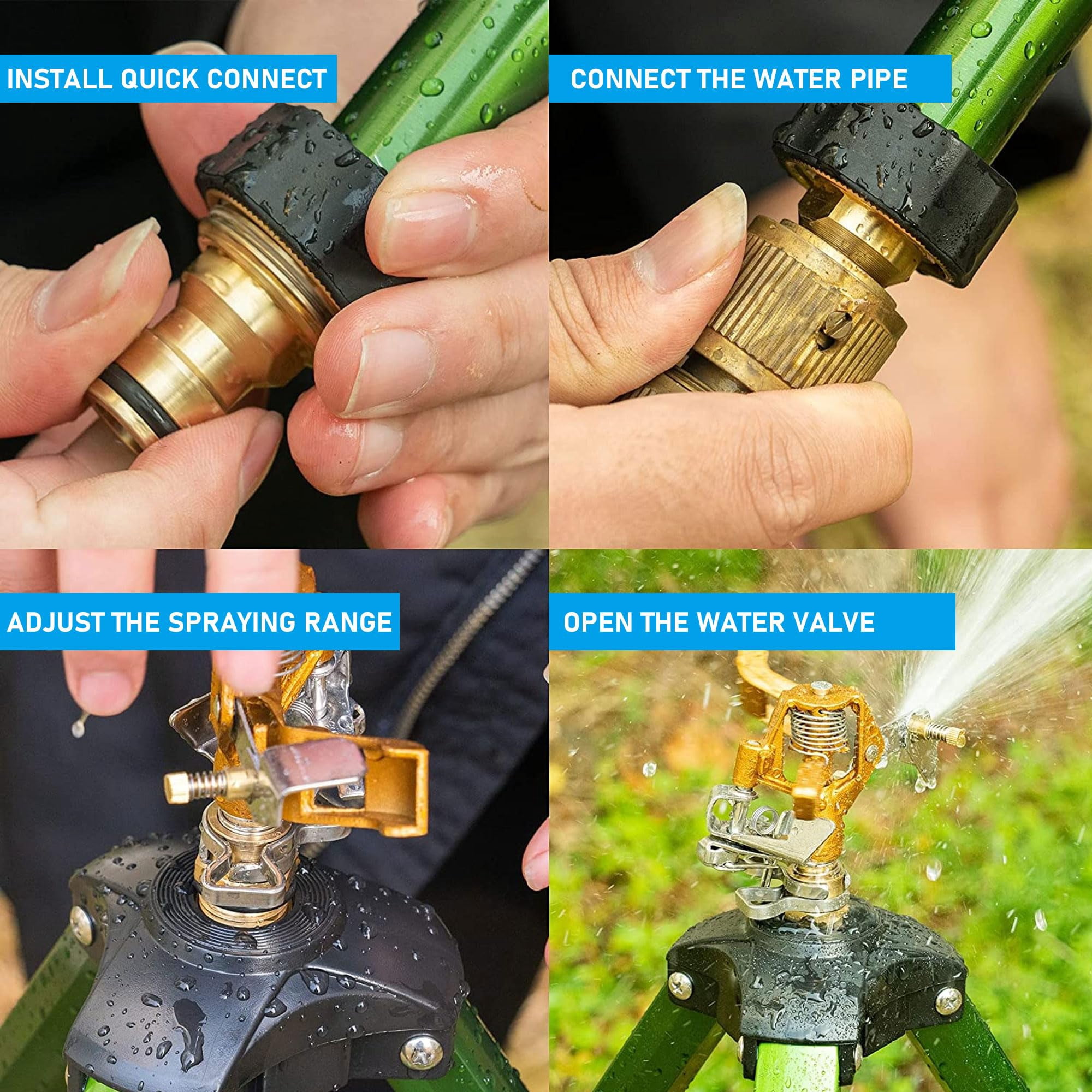 Impact Sprinkler On Tripod Base  Heavy Duty Adjustable Zinc Head For Lawn Yard Garden 360 Degree Large Area Irrigation 3/4" Connector Extension Flip Locks