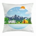 thumbnail image 1 of Camper Throw Pillow Cushion Cover, Forest Camping Illustration with Mountains Summertime Activities Weekend Holiday, Decorative Square Accent Pillow Case, 20 X 20 Inches, Multicolor, by Ambesonne, 1 of 2