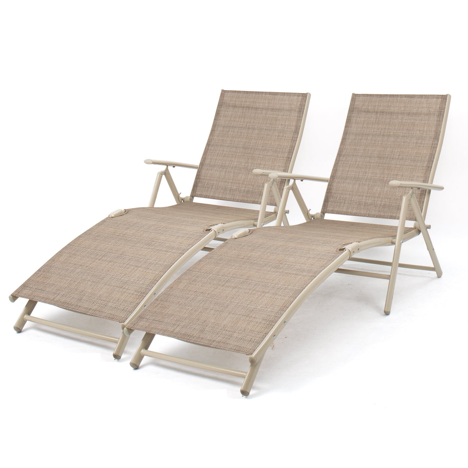 Walnew Set Of 2 Patio Lounge Chairs Adjustable Pool Chaise Folding Outdoor Recliners Beige Com - Patio Lounge Chair Set Of 2