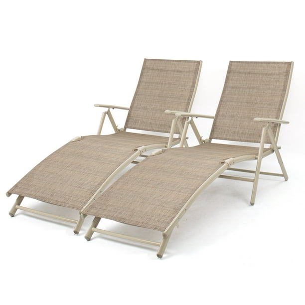 Walnew Set Of 2 Patio Lounge Chairs Adjustable Pool Chaise Lounge Chairs Folding Outdoor Recliners Beige Walmart Com Walmart Com