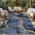 Abstract Marble Texture Outdoor Rug, Blue Gradient Gold Wave Art Non ...