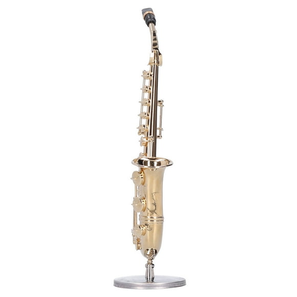 Modelo de saxofón de cobre en miniatura con soporte, miniinstrumentos musicales, adornos, regalos